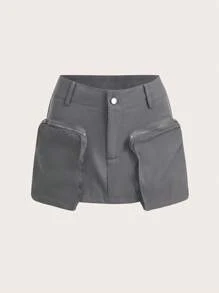 SHEIN ICON Zipper Pocket Side Skirt - Grey - View 2