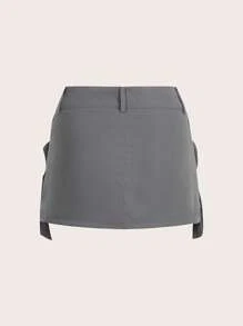 SHEIN ICON Zipper Pocket Side Skirt - Grey - View 4