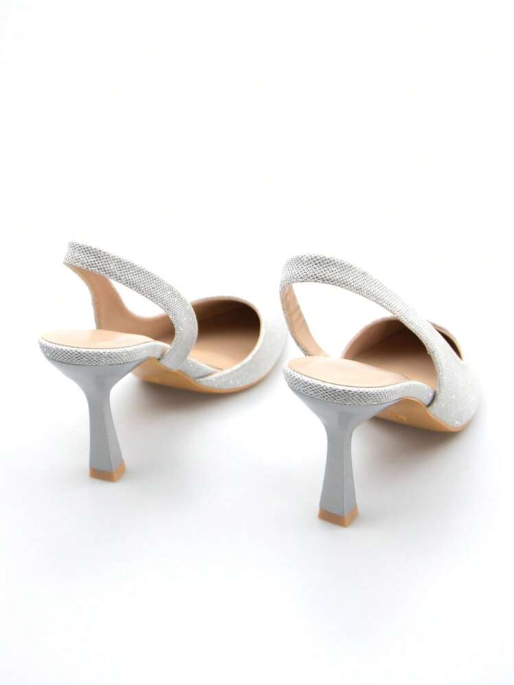 Fashionable And Minimalist Silver Glitter Pointed High Heels For Women - Silver - View 2