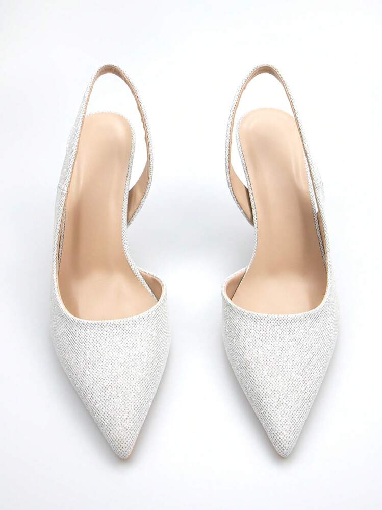 Fashionable And Minimalist Silver Glitter Pointed High Heels For Women - Silver - View 5