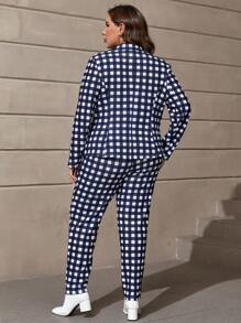 SHEIN Clasi 大碼格子圖案西裝外套和褲子不附吊帶上衣 - 黑與白 - 查看 2