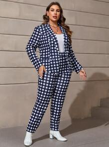 SHEIN Clasi 大碼格子圖案西裝外套和褲子不附吊帶上衣 - 黑與白 - 查看 6