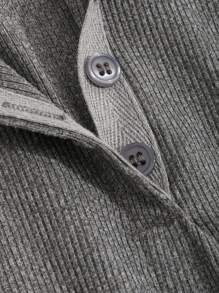 DAZY Half Button Lettuce Trim Crop Tee Long Sleeve Women Tops - Grey - View 7