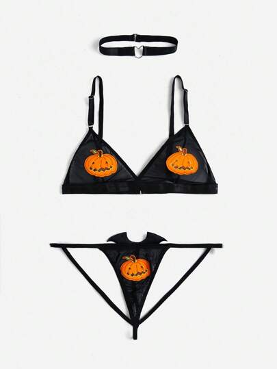 Is That The New Halloween Pumpkin Print Mesh Lingerie Set With Choker ??|  ROMWE