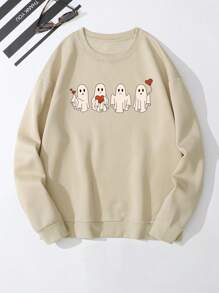 Manfinity Dauomo Áo nỉ lót nhiệt in hình ma quỷ dành cho nam, dành cho lễ Halloween - Màu be - Xem 1