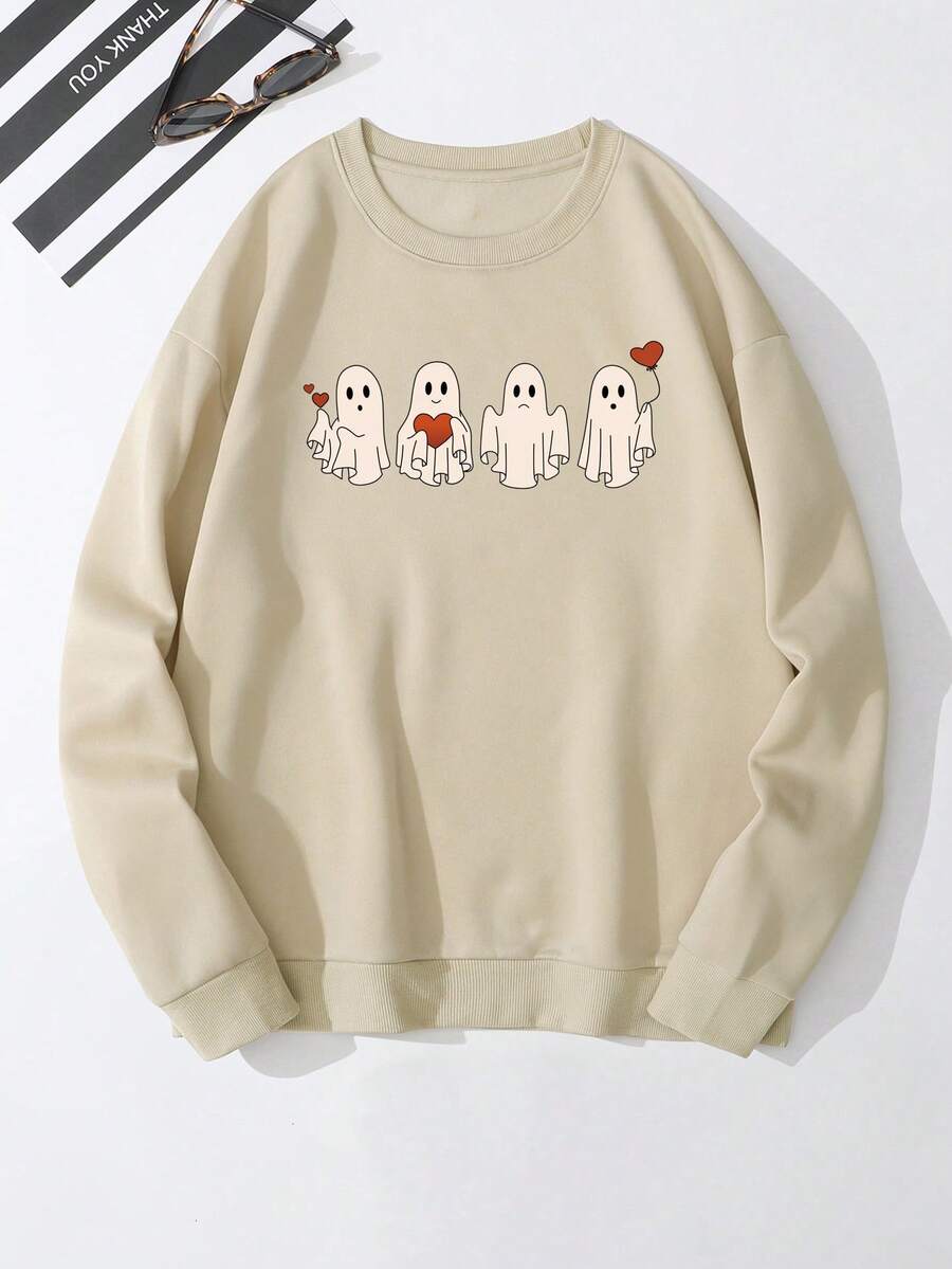 Manfinity Dauomo Áo nỉ lót nhiệt in hình ma quỷ dành cho nam, dành cho lễ Halloween - Màu be - Xem 1