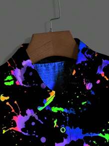 Manfinity VCAY Camicia a maniche corte con bottoni riflettente per uomo con stampa splash di inchiostro, camicia colorata a graffito glitterata