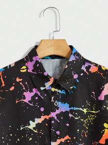 Manfinity VCAY Camicia a maniche corte con bottoni riflettente per uomo con stampa splash di inchiostro, camicia colorata a graffito glitterata