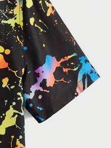 Manfinity VCAY Camicia a maniche corte con bottoni riflettente per uomo con stampa splash di inchiostro, camicia colorata a graffito glitterata