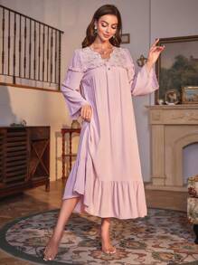 Ren tương phản Xù Hoa Sen Váy ngủ - Bụi hồng - Xem 1