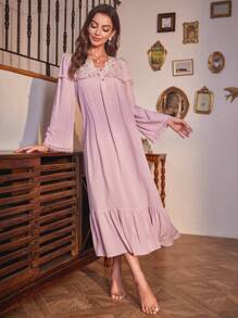 Ren tương phản Xù Hoa Sen Váy ngủ - Bụi hồng - Xem 5