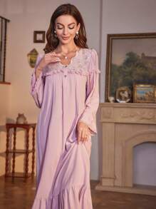 Ren tương phản Xù Hoa Sen Váy ngủ - Bụi hồng - Xem 6