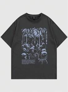ROMWE MEN Grunge Punk Camiseta Gráfica Para Hombres Con Esqueleto Y Eslogan