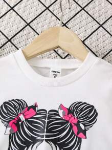 SHEIN 女小童人像圖案運動衫&迷彩印花衛褲 - 彩色 - 查看 4