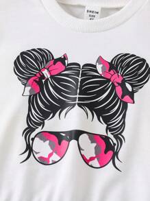 SHEIN 女小童人像圖案運動衫&迷彩印花衛褲 - 彩色 - 查看 5