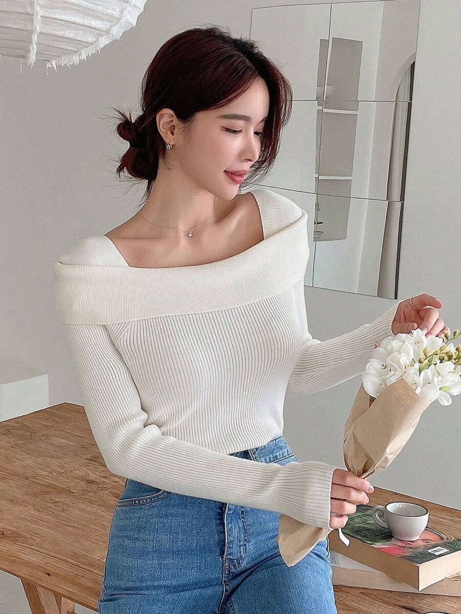 DAZY Foldover Ribbed Knit Sweater