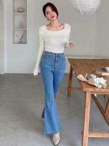 DAZY Foldover Ribbed Knit Sweater