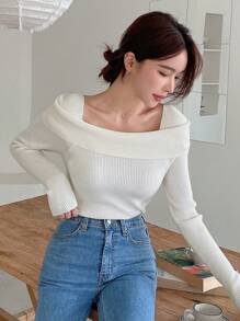 DAZY Foldover Ribbed Knit Sweater