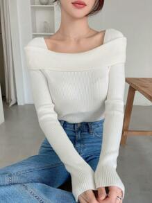 DAZY Foldover Ribbed Knit Sweater