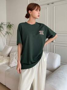 DAZY 标语图案落肩休闲套装睡衣 - 綠色 - 查看 5