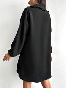 EURMUSE Drop Shoulder Button Front Shirt Dress Without Belt - Black - View 2