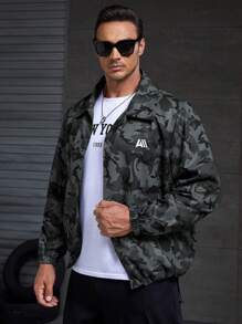 GENTILAND 宽松版型男式加大码迷彩印花字母图案拉链夹克 - 彩色 - 查看 1