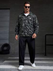 GENTILAND 宽松版型男式加大码迷彩印花字母图案拉链夹克 - 彩色 - 查看 4