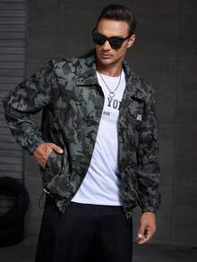 GENTILAND 宽松版型男式加大码迷彩印花字母图案拉链夹克 - 彩色 - 查看 5