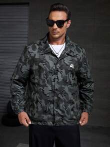 GENTILAND 宽松版型男式加大码迷彩印花字母图案拉链夹克 - 彩色 - 查看 6