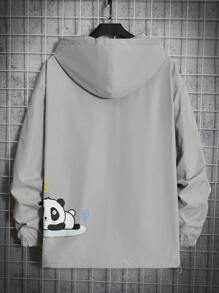 Manfinity VCAY Loose Fit Men's Plus Size Cartoon Printed Zip Closure Hoodie, For Fall Winter - Grey - View 1