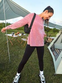 In My Nature Vintage American Style Loose-fitting & Washed & Distressed & Long Sleeve T-shirt For Outdoor Sports, Hiking, Urban Commute - Pink - View 4