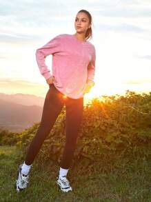 In My Nature Vintage American Style Loose-fitting & Washed & Distressed & Long Sleeve T-shirt For Outdoor Sports, Hiking, Urban Commute - Pink - View 5