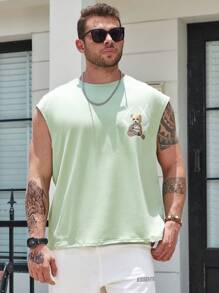 Manfinity 男士大码熊和字母圖案背心上衣