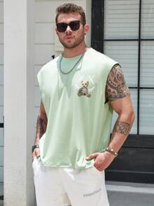 Manfinity 男士大码熊和字母圖案背心上衣