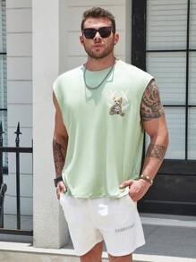 Manfinity 男士大码熊和字母圖案背心上衣