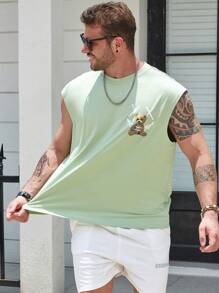 Manfinity 男士大码熊和字母圖案背心上衣