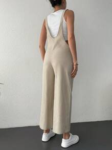 RueChic Solid Overall Jumpsuit Without Tank Top - Beige - View 2