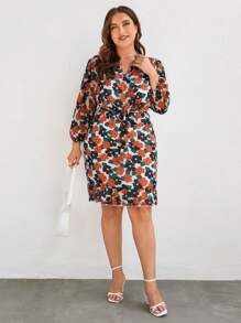 RueChic Plus Allover Floral Print Ruffle Hem Belted Dress - Multicolor - View 4