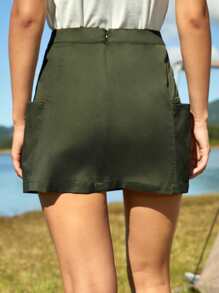 In My Nature 城市戶外美國工作服口袋A字型遠足半身裙適用於戶外運動和通勤 - 軍綠色 - 查看 2