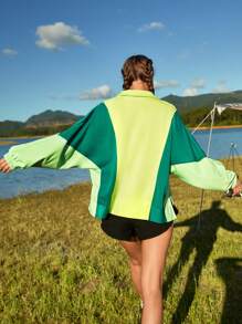 In My Nature American Vintage Style Color Block Loose Fit Sweatshirt,Women Tennis Outfit