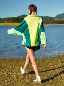 In My Nature American Vintage Style Color Block Loose Fit Sweatshirt,Women Tennis Outfit