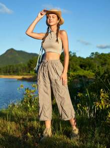 In My Nature 女式戶外皺紋面料 3/4 長防濺多口袋長褲 - 卡其色 - 查看 5