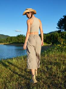 In My Nature 女式戶外皺紋面料 3/4 長防濺多口袋長褲 - 卡其色 - 查看 2