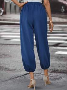 SHEIN LUNE Chi tiết Nút Quần Chạy bộ - Màu xanh lam - Xem 3