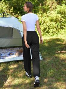 In My Nature 女士戶外防水防濺反光標識印花多口袋彈性腰帶時尚遠足長褲帶可調節腰圍 - 棕色 - 查看 2