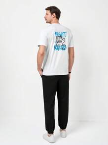 RueChic Men Cartoon And Letter Graphic Tee & Pants - Black and White - View 2