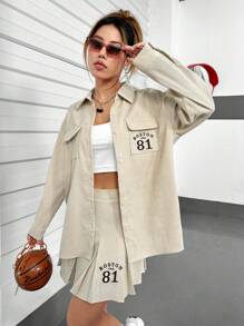 SHEIN Unity 休閒口袋 前紐扣字母女士兩件套