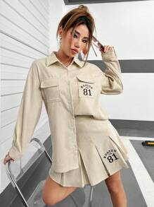 SHEIN Unity 休閒口袋 前紐扣字母女士兩件套