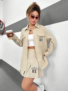 SHEIN Unity 休閒口袋 前紐扣字母女士兩件套