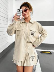 SHEIN Unity 休閒口袋 前紐扣字母女士兩件套